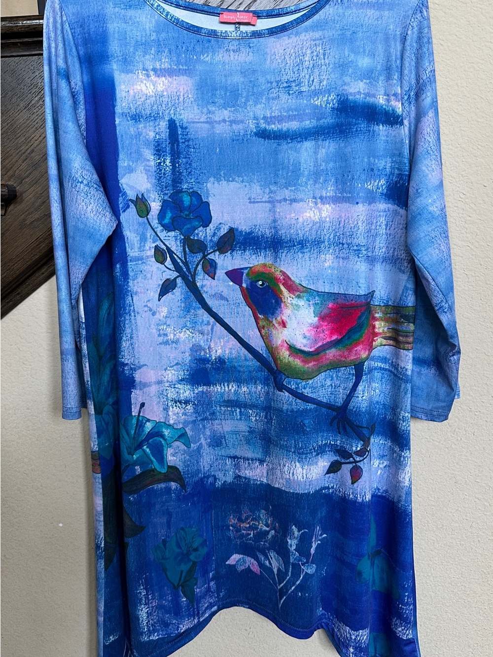 Simply Aster by Firmiana Tunic Shift Dress Vibrant Bird Blue Medium M Women’s
